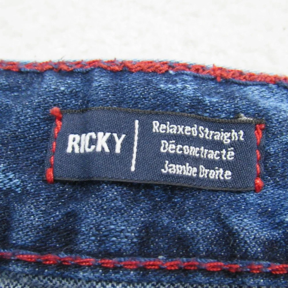 True Religion Jeans Men 42 Blue Ricky W Flap Super T Thick Red Stitch Indigo Fog